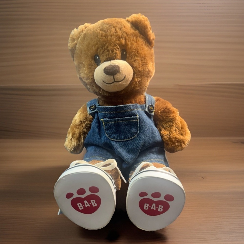 Build-A-Bear Brown Teddy Bear Denim Overalls Outfit Shoes Plush BAB
